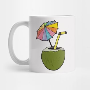 Hand drawn coconut drink with colorful umbrella drink Mug